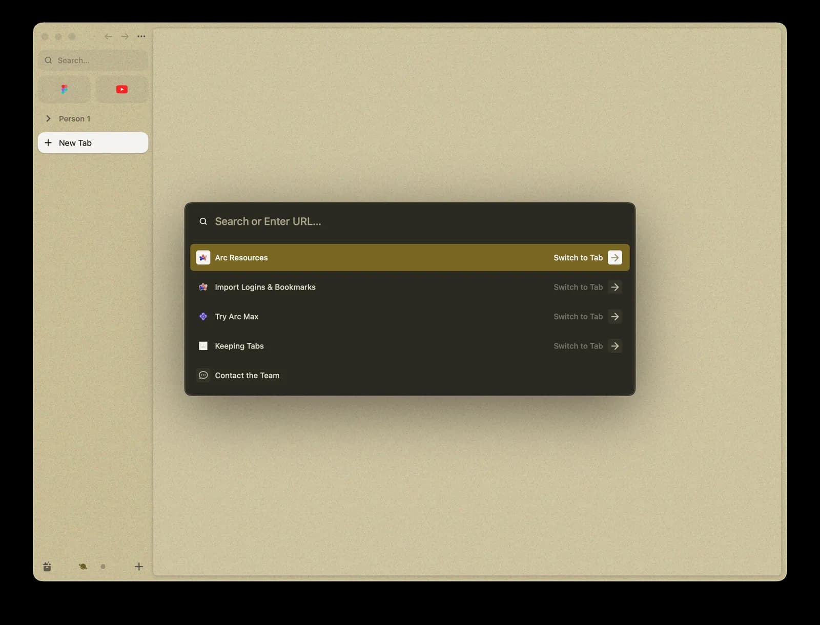 The Command Bar was one of the few core interactions carried directly from Arc into Dia.