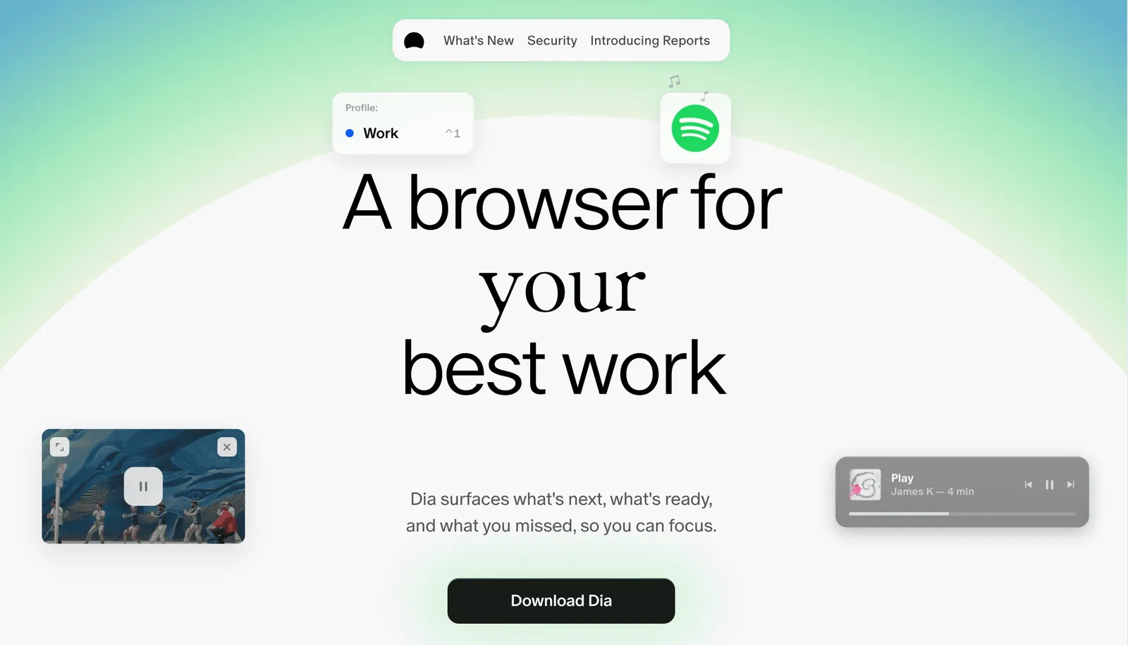 Fig 4. The residual hedge on the same hero. A Spotify tile and a picture-in-picture video, consumer signals that Atlassian's own “SaaS apps for knowledge workers” positioning does not cover. Mostly aligned, with a note in the margin.