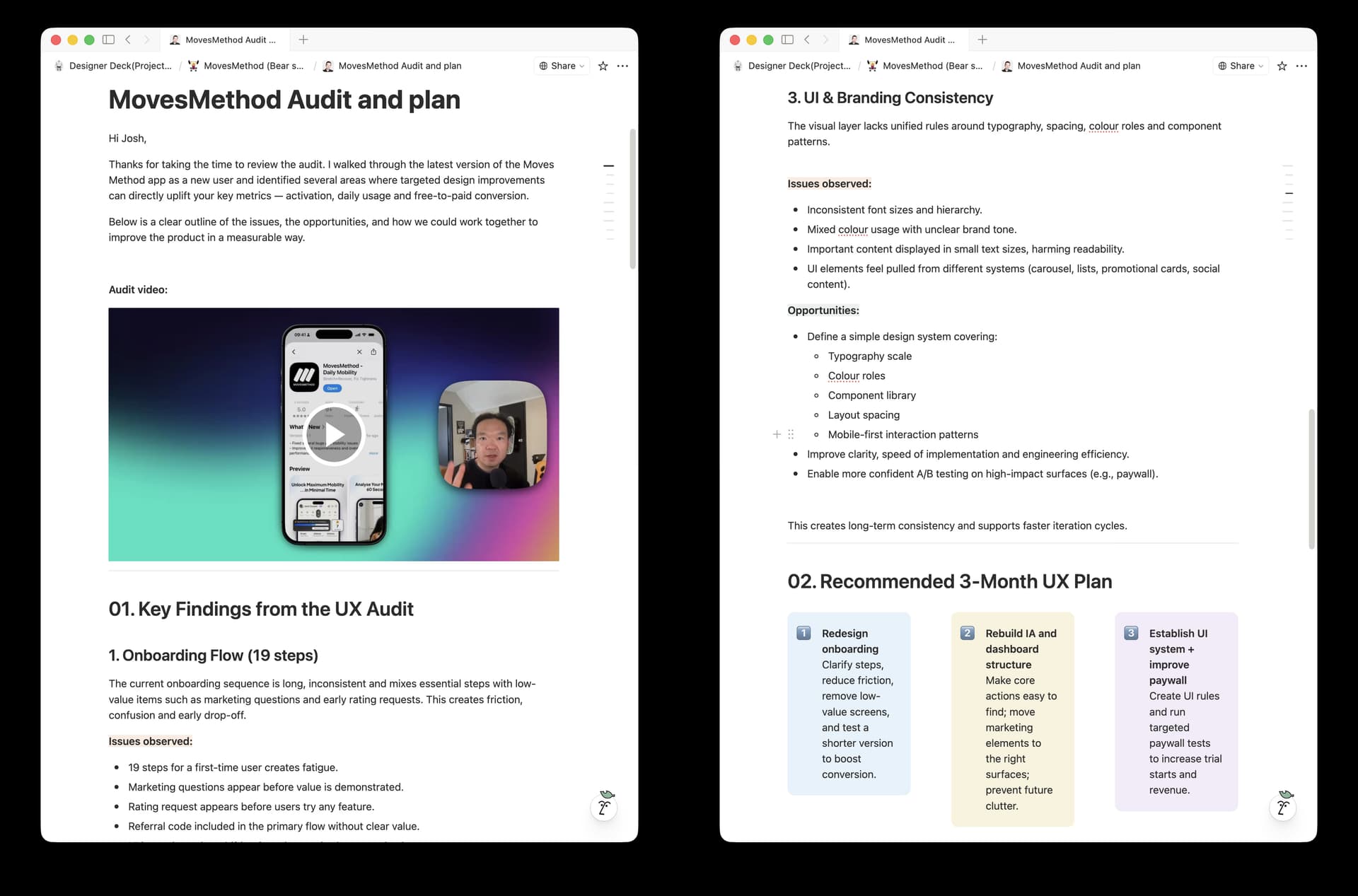 UX audit — Structured findings and 3-month UX plan