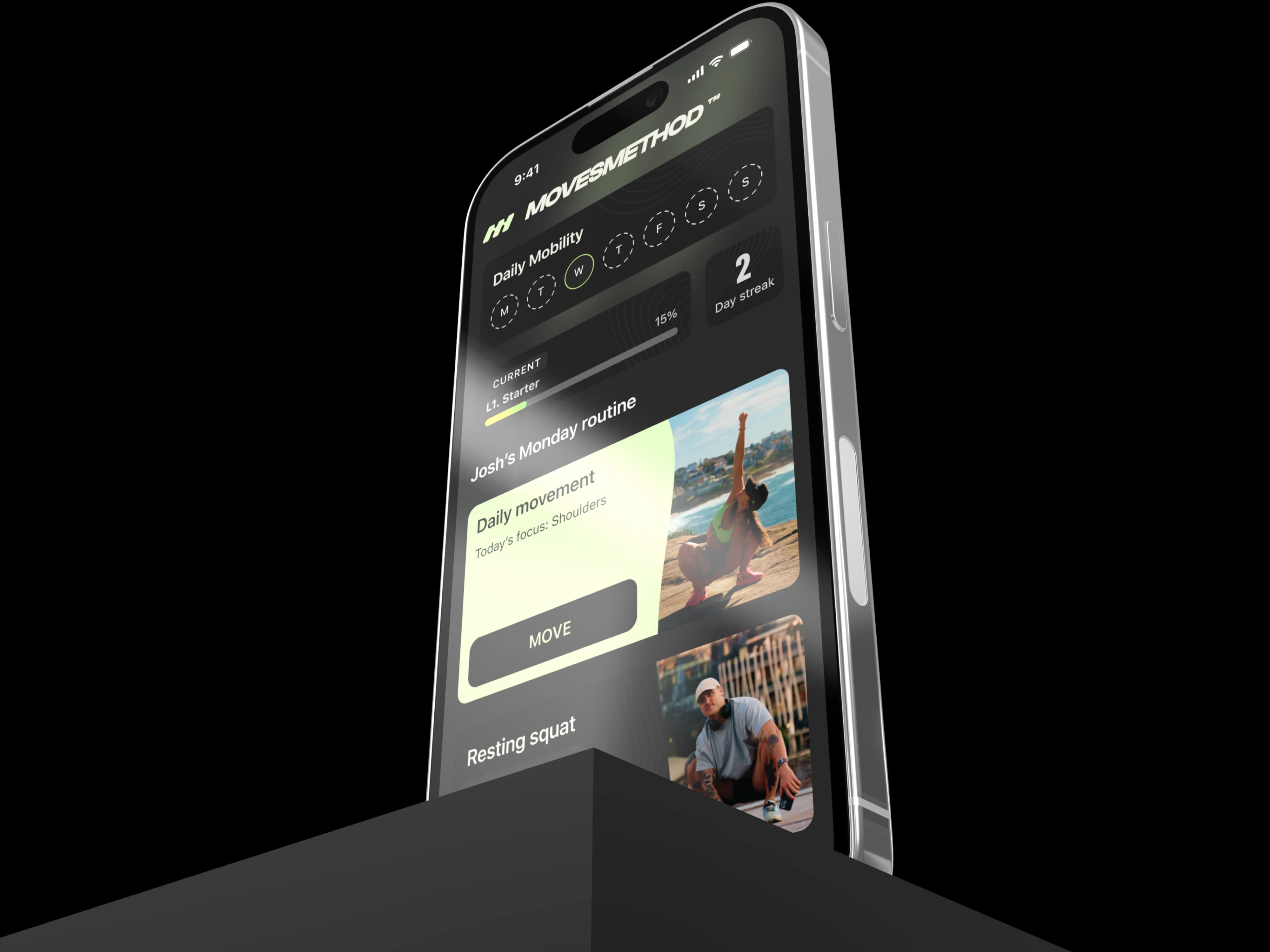MovesMethod daily mobility screen on an iPhone