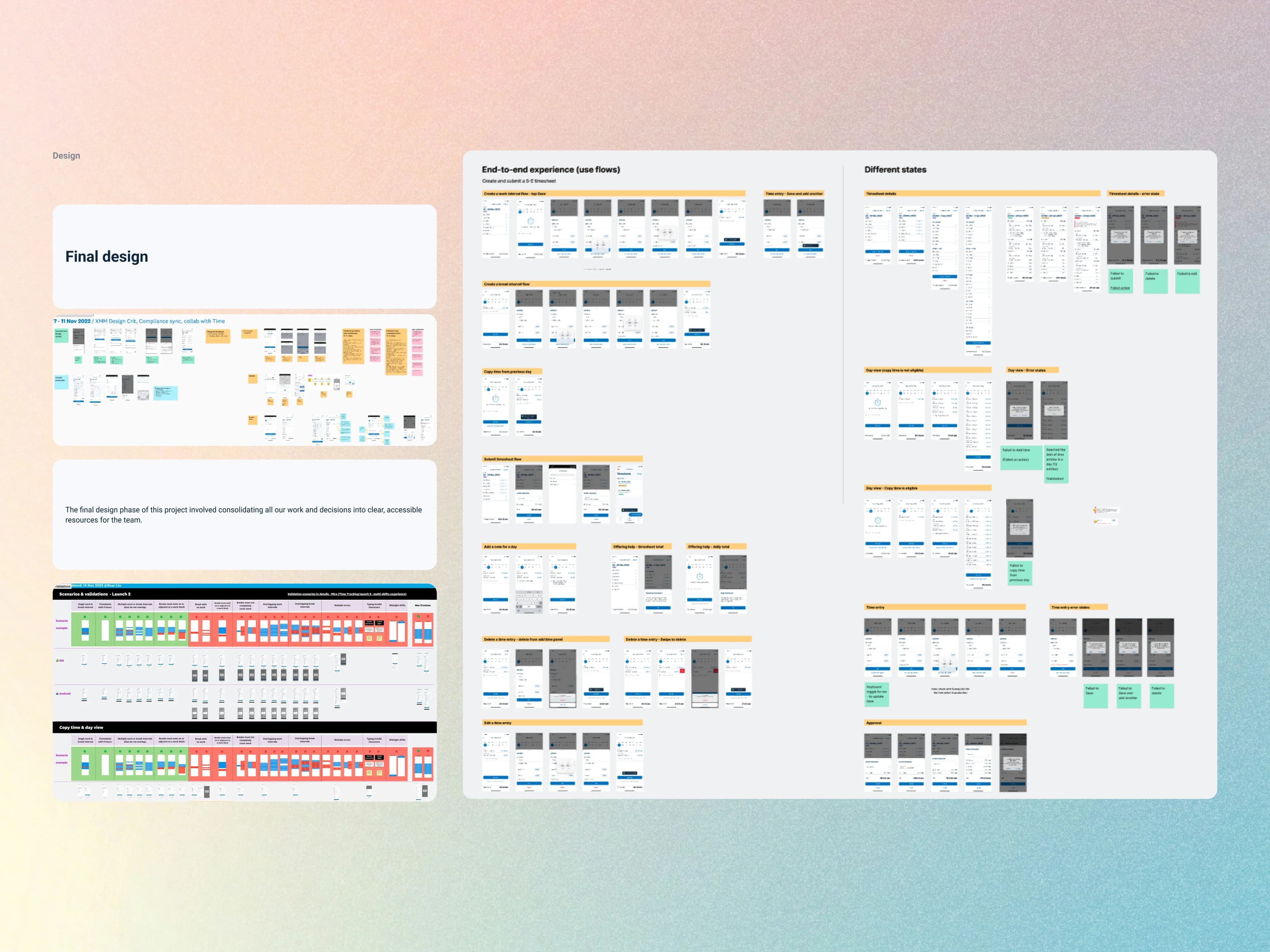 Xero Me timesheets final design boards and flows